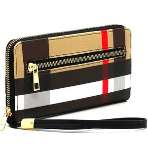♥️VEGAN LOVERS:PLAID ZIP-AROUND WALLET WRISTLET